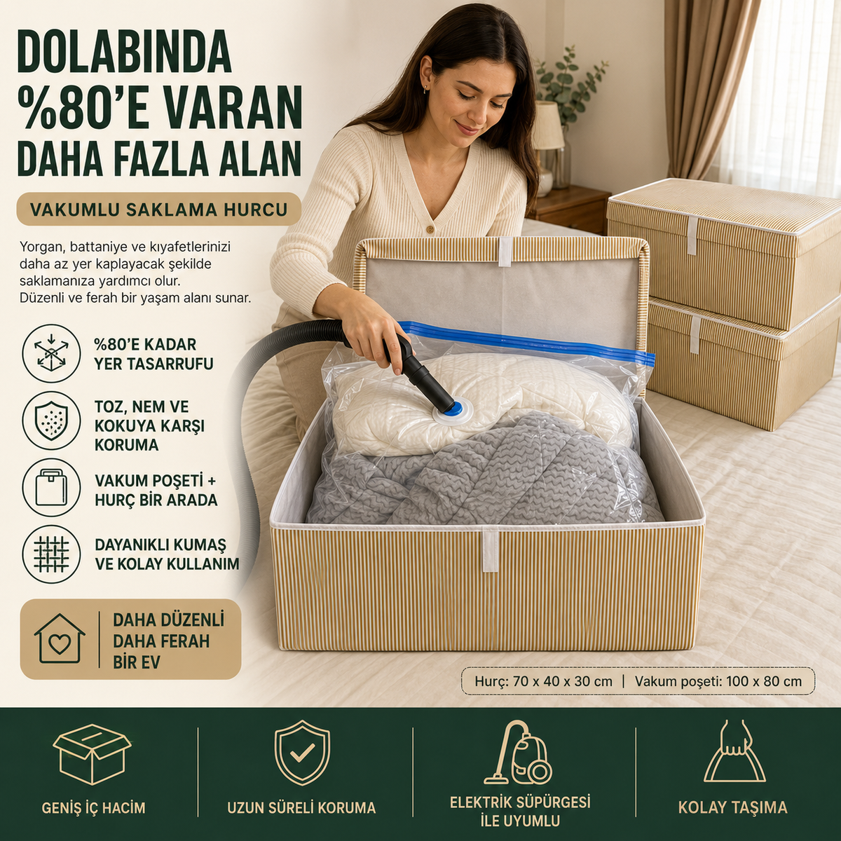 Büyük Boy Kutu Hurç + Vakumlu Torba