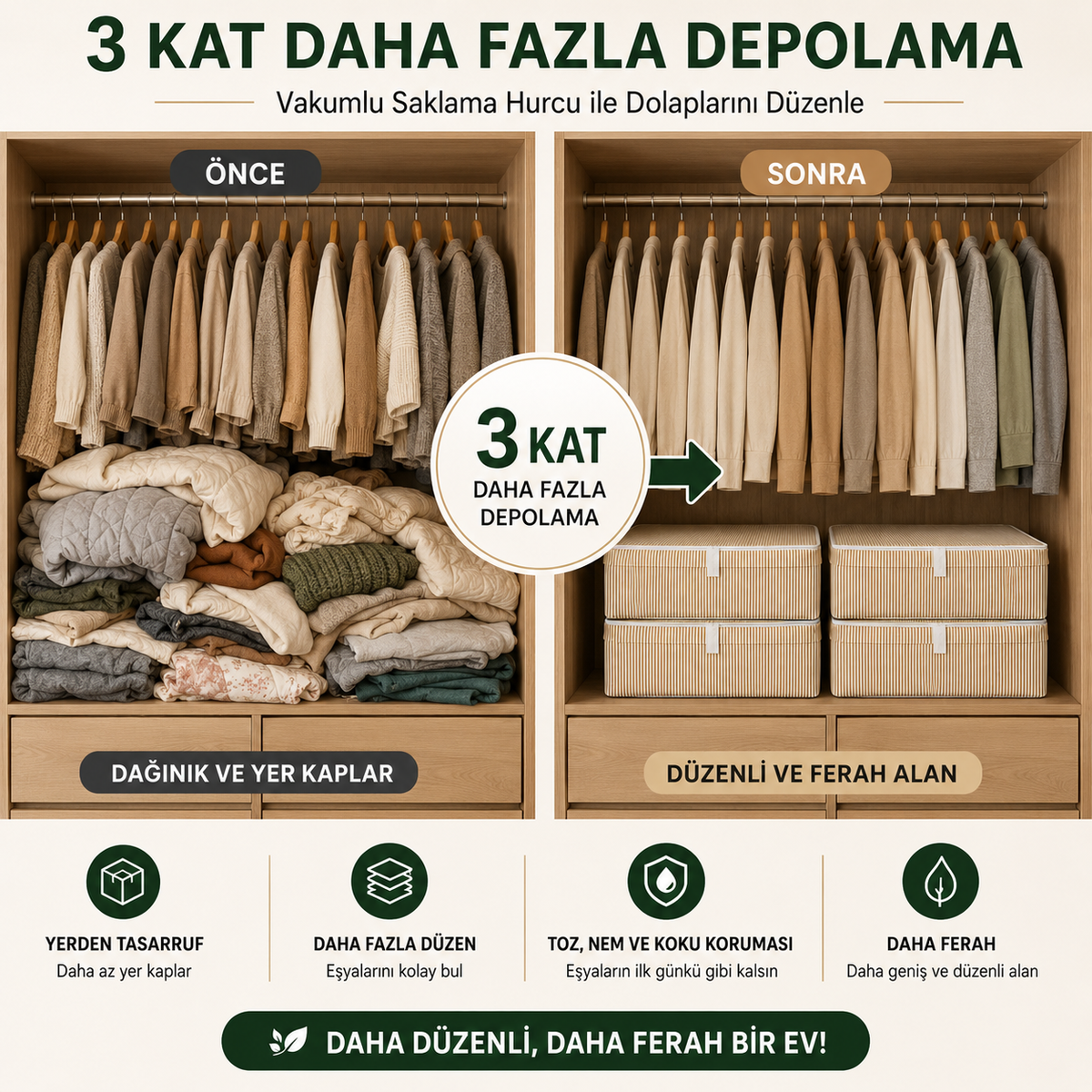 Büyük Boy Kutu Hurç + Vakumlu Torba 70x40x30