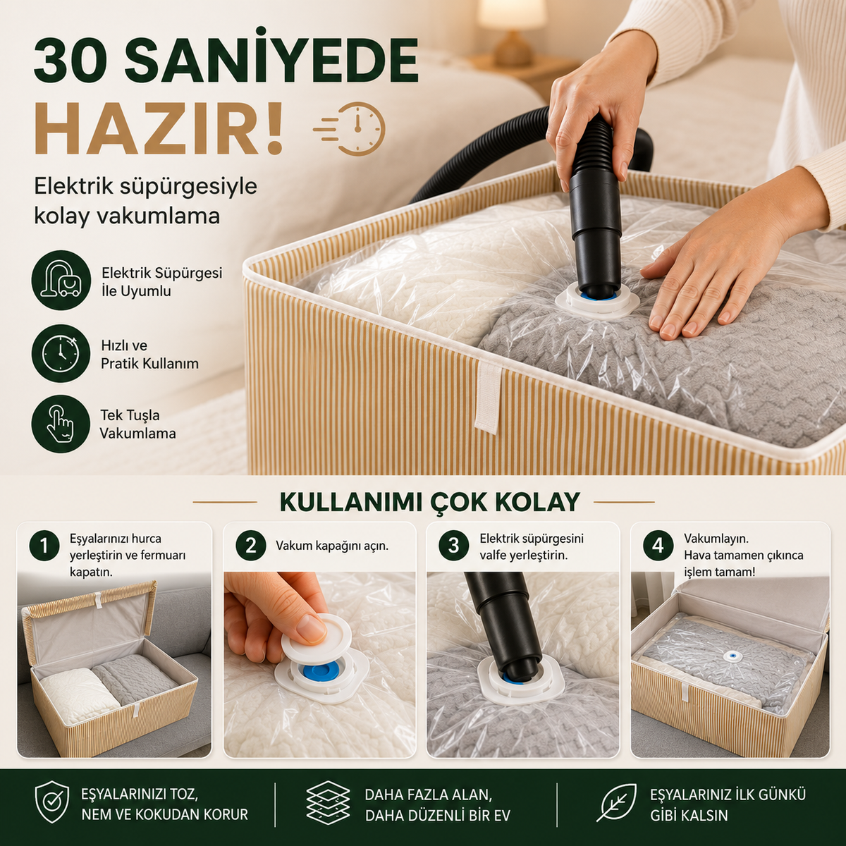 Büyük Boy Kutu Hurç + Vakumlu Torba 70x40x30
